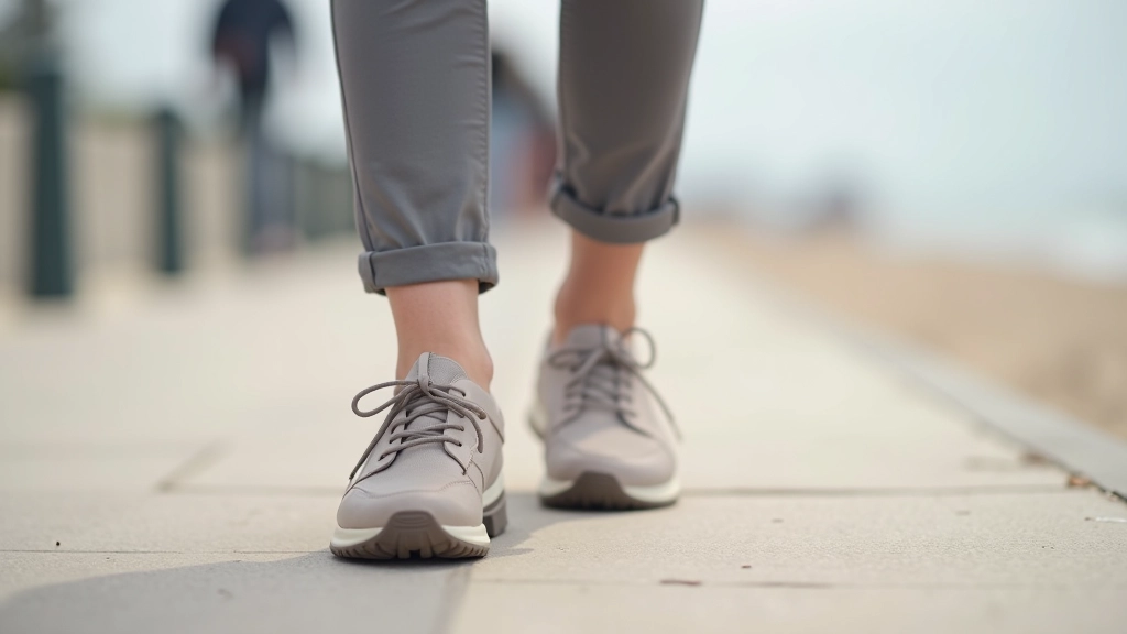 Voeten in wandelschoenen op zand