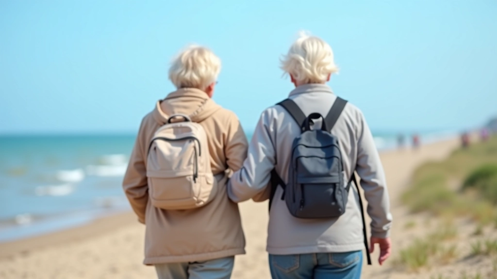 Twee senioren wandelen samen op de zeedijk in Knokke-Heist met helder zicht op zee